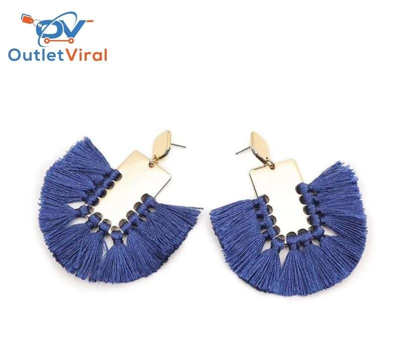 Round Tiny Short Cotton Thread Earrings Blue Royal / 1 Set - $21.95